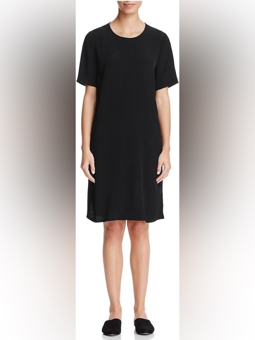 EILEEN FISHER 2x Black Tencel Viscose Crepe Shift Dress